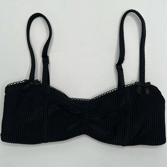 Frankie’s Bikinis Cleo Ribbed bralette bikini top in midnight black size XS bows - Picture 4 of 11